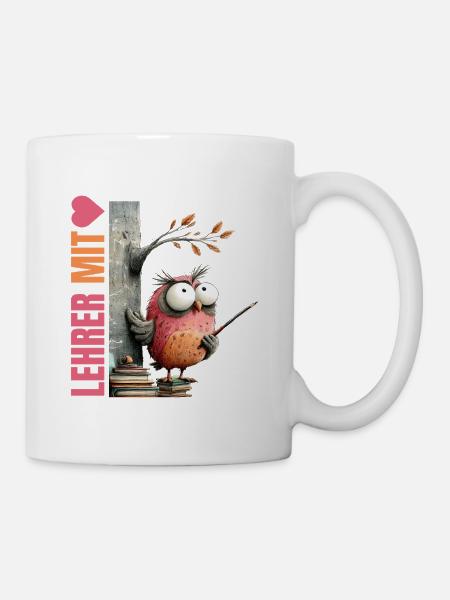 Lehrer mit Herz Eule Design - Tasse - Weiß