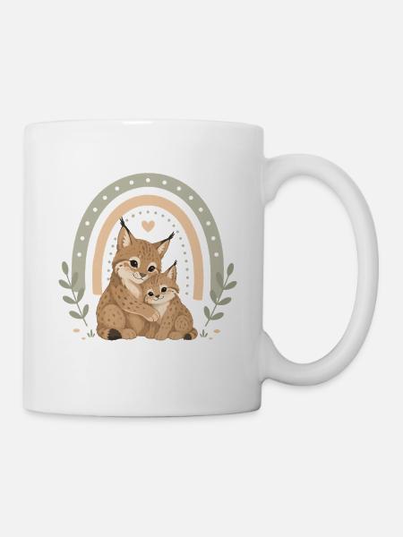 Luchs Familie mit Boho Regenbogen - Tasse - Weiß