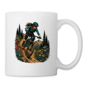 MTB Frau Trail Blumen Berge Bikerin Natur Outdoors - Tasse - Weiß - Rechts