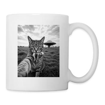Funny Cat Selfie with Alien and UFO - Mug - white - Right