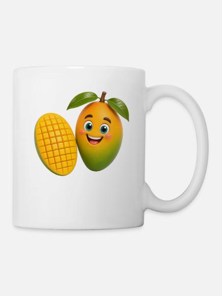 Fröhlicher Mango Mascot Obst Frucht - Tasse - Weiß