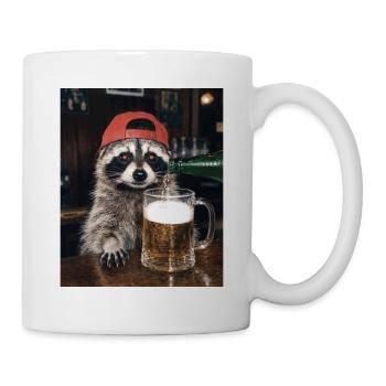 Waschbär, Bier, Meme, Lustiges Foto - Tasse - Weiß - Rechts