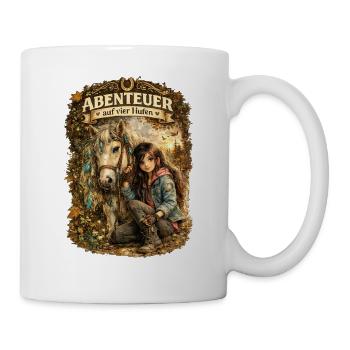Abenteuer auf vier Hufen – Mädchen und Pony voller - Tasse - Weiß - Rechts