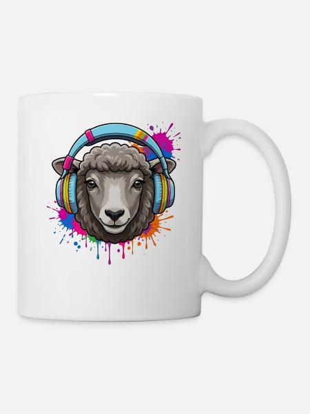Schaf mit Kopfhörer-Design im Neon-Splash - Tasse - Weiß