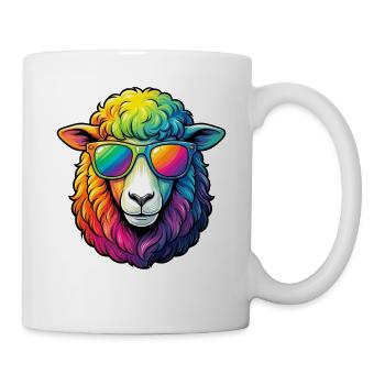 Regenbogen Schaf mit Sonnenbrille Schafe - Tasse - Weiß - Rechts