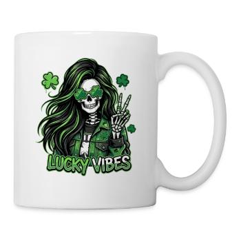 Squelette Lucky Vibes avec un look vert - Mug blanc - blanc - Droite