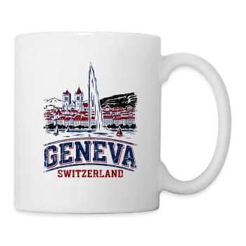 Geneva Switzerland Skyline With Famous Water - Mug - white - Right