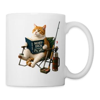 Cat Reading Moby-Dick and Fishing - Mug - white - Right