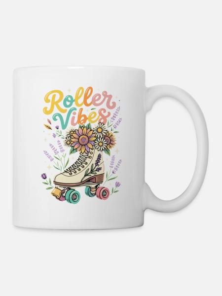 Roller Vibes Rollschuh Blumen Retro - Tasse - Weiß