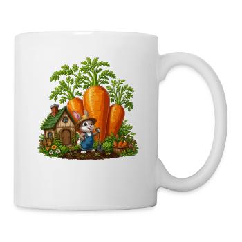 Un lapin riche en carottes dans le jardin - Mug blanc - blanc - Droite