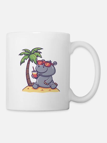 Nilpferd Sommer Palme - Tasse - Weiß