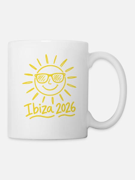 Sonne mit Brille Ibiza 2026 - Tasse - Weiß