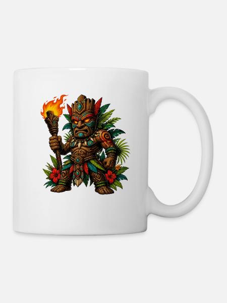 Tiki-Krieger mit Feuerfackel - Tasse - Weiß