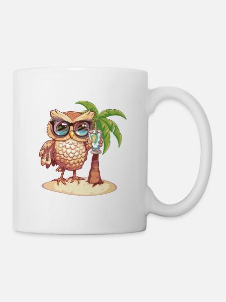Eule Sommer Palme - Tasse - Weiß