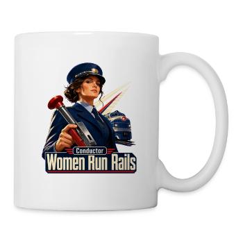 Zugschaffnerinnen Frauen betreiben Schienen Laternen-Ticket-Wortspiel - Tasse - Weiß - Rechts