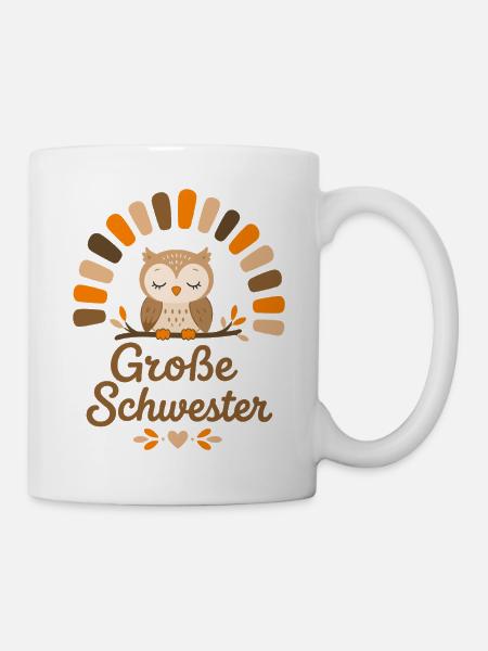 Schwester Eule – Süßes Geschwister Design - Tasse - Weiß