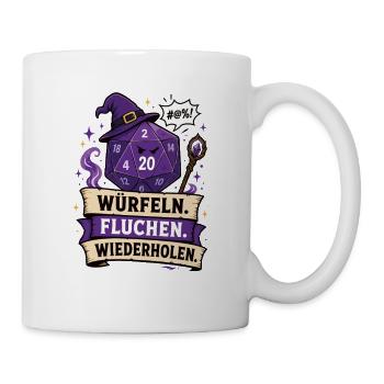 Würfeln Fluchen Wiederholen Shirt - Tasse - Weiß - Rechts