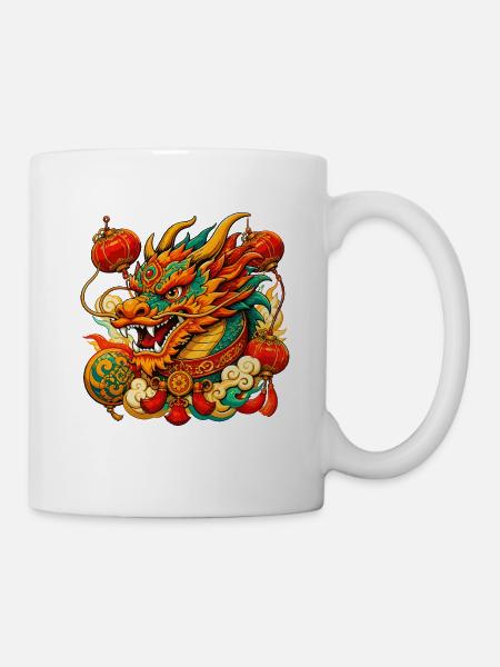 Chinesischer Drachen mit Laternen - Tasse - Weiß