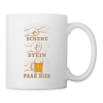 Schere Stein und ein Paar Bier lustige Bier Spruch - Tasse - Weiß - Rechts