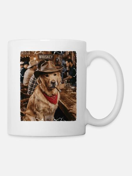 Cowboy Dog Zigarrenbar Golden Retriever - Tasse - Weiß