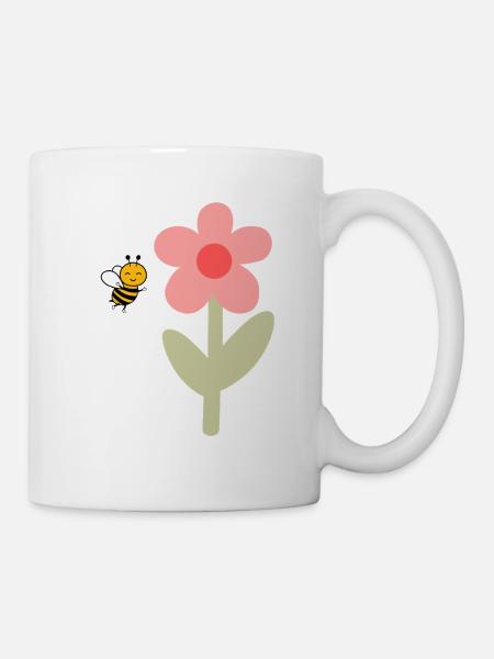 Biene und Blume – fröhliches Motiv - Tasse - Weiß
