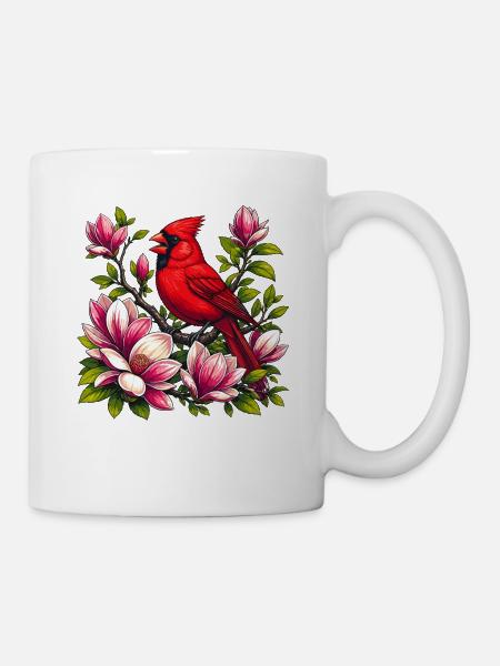 Kardinal auf Magnolien - Tasse - Weiß