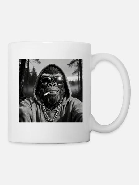Gorilla raucht Zigarette - Tasse - Weiß