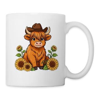 Cow with cowboy hat in front of sunflowers - Mug - white - Right