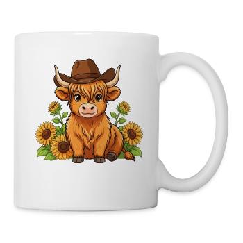 Veau avec un chapeau occidental avec des tournesols - Mug blanc - blanc - Droite