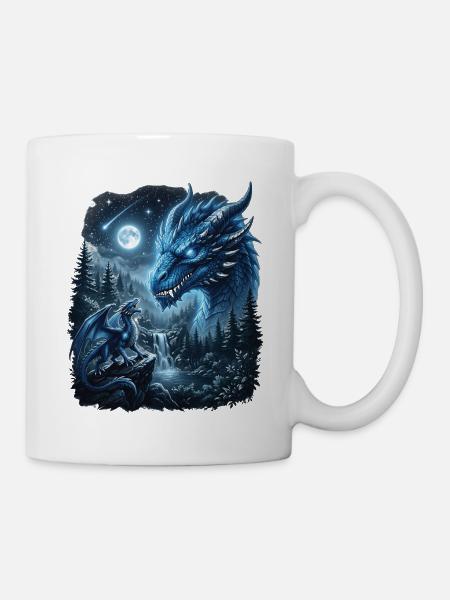Blauer Drache, der den Mond anheult - Kop/krus - hvid