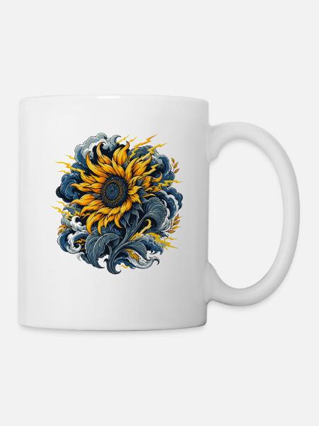 Sonnenblume im Sturm Blitzwolken - Tasse - Weiß