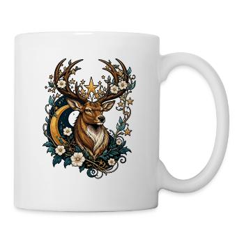 Mondstern Hirsch mit Blumenkranz - Tasse - Weiß - Rechts