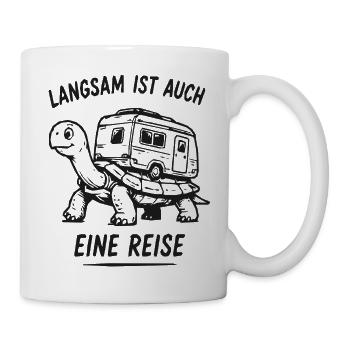 Langsam ist auch eine Reise – Schildkröte Caravan - Tasse - Weiß - Rechts