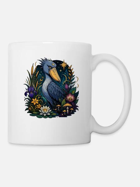 Shoebill Vogel im Blütenreich - Tasse - Weiß