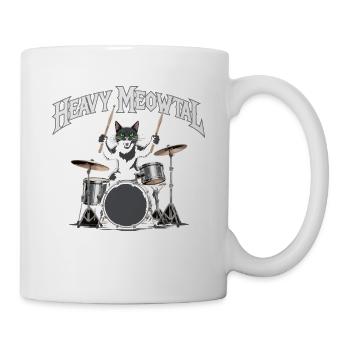 Heavy Metal Cat à la batterie - Mug blanc - blanc - Droite