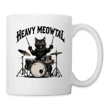 Heavy Metal Katze am Schlagzeug - Tasse - Weiß - Rechts