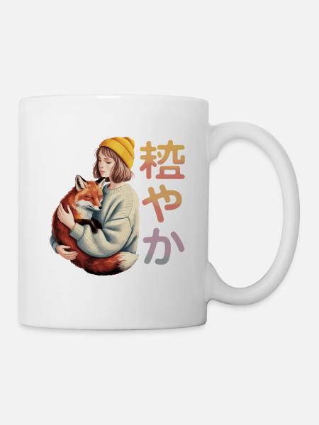  Fuchs Mädchen Umarmung 穏やか Japanische Ruhe - Tasse - Weiß