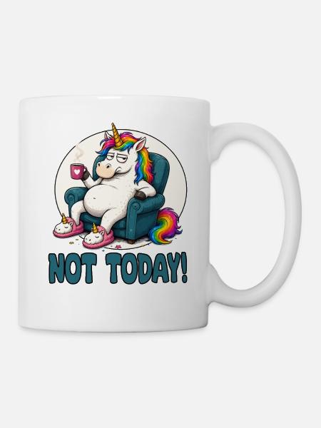Faules Einhorn im Sessel Not Today - Tasse - Weiß