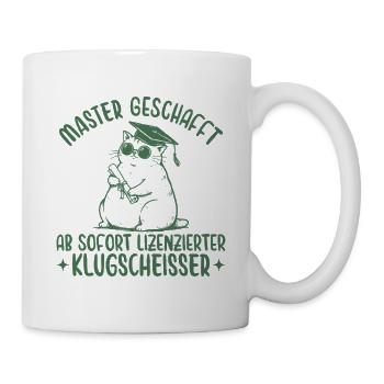 Master Abschluss Katze Lizenzierter Klugscheißer - Tasse - Weiß - Rechts