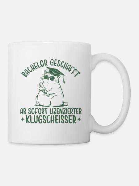 Bachelor Abschluss Katze Lizenzierter Klugscheißer - Tasse - Weiß