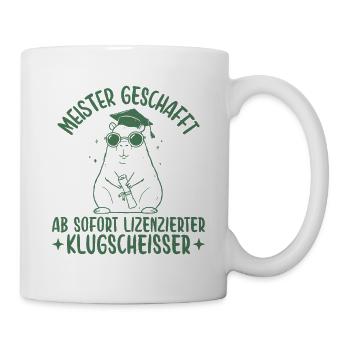 Meister geschafft Lizenzierter Klugscheißer - Tasse - Weiß - Rechts