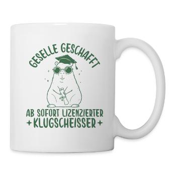 Geselle geschafft Lizenzierter Klugscheißer - Tasse - Weiß - Rechts