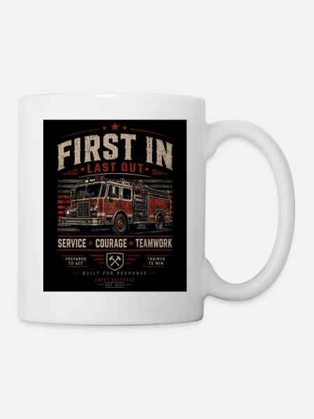 Fire Brigade First In Last Out - Mug - white