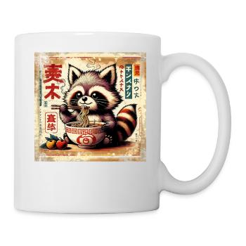 Waschbär Ramen Vintage Poster Style - Tasse - Weiß - Rechts