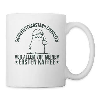 Handwerker Sicherheitsabstand vor erstem Kaffee - Tasse - Weiß - Rechts