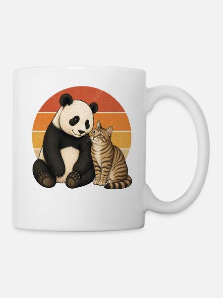 Panda und Katze - Tasse - Weiß