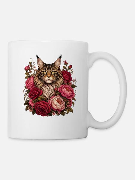 Katze im Blütenkranz - Tasse - Weiß