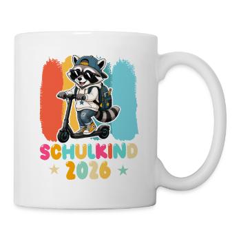 Einschulung Schulkind 2026 Junge Mädchen Waschbär - Tasse - Weiß - Rechts