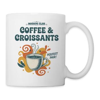 Petit-déjeuner, bonheur du matin, café et croissants - Mug blanc - blanc - Droite