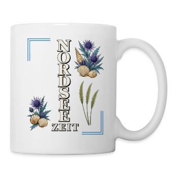 Nordsee Zeit – maritime Küsten liebe mit Disteln - Tasse - Weiß - Rechts